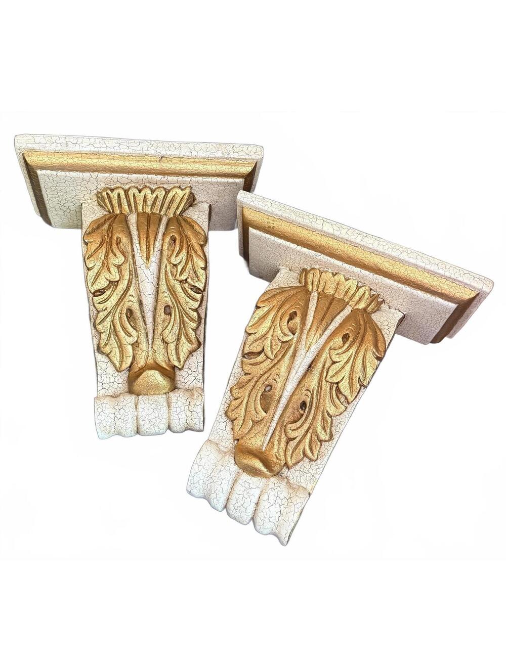 WALL PLAQUES 2 Regency Style Wall Corbels w Gold Accented Acanthus Leaf Carving